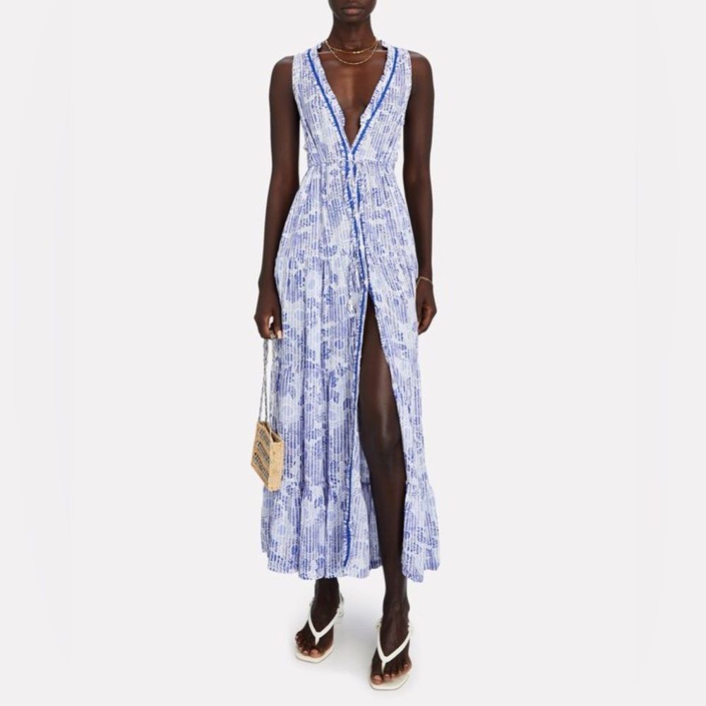 Poupette St. Barth Nana Printed Maxi Dress Revolve Blue Begonia, NWT, Size L - Picture 8 of 15